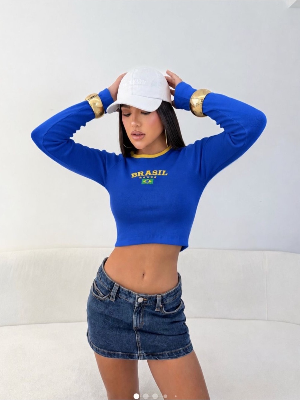 Brasil Long Sleeve Cropped Top - Blue